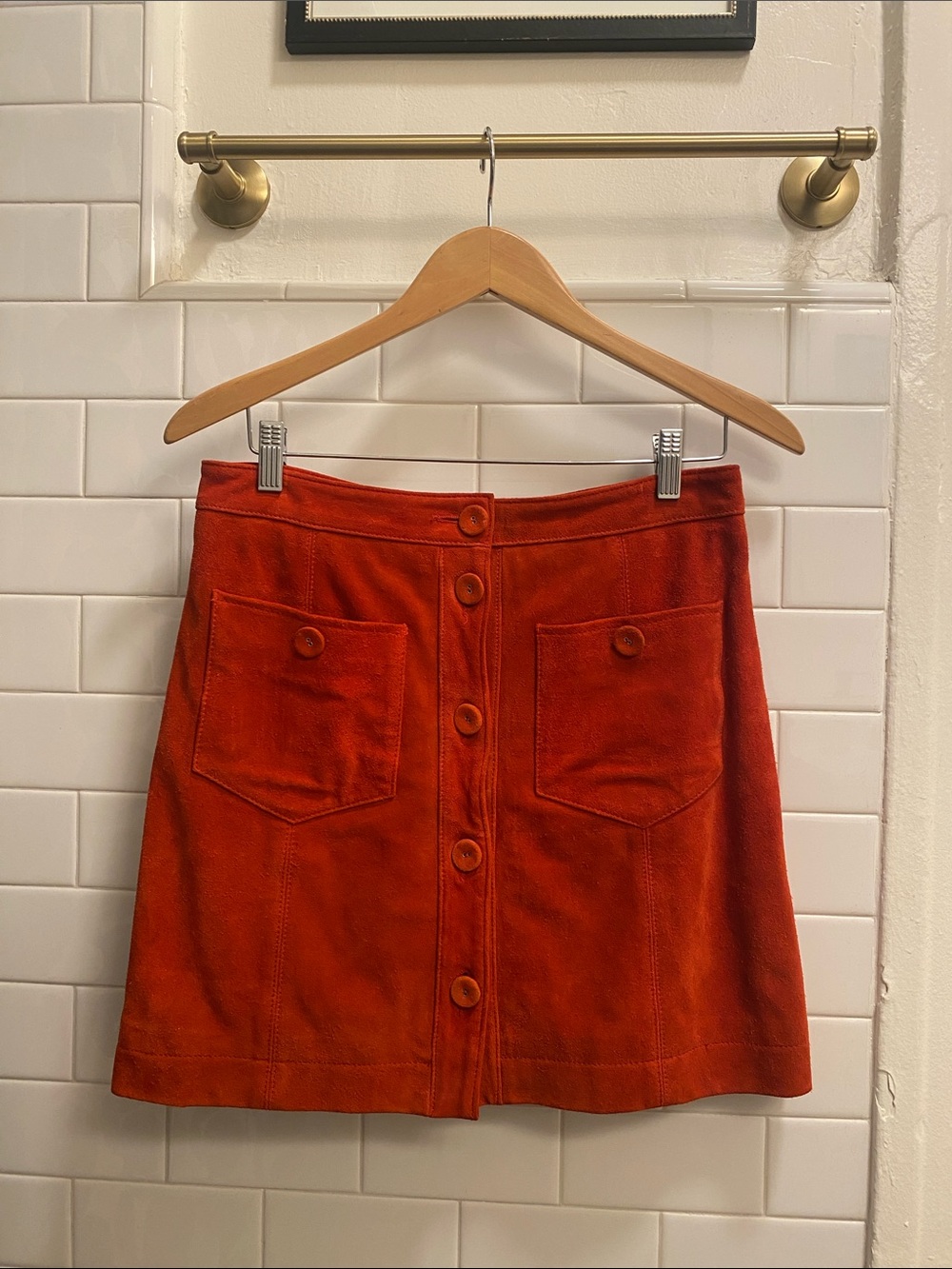 Topshop Rust Red Suede Leather Mini Skirt Size 8